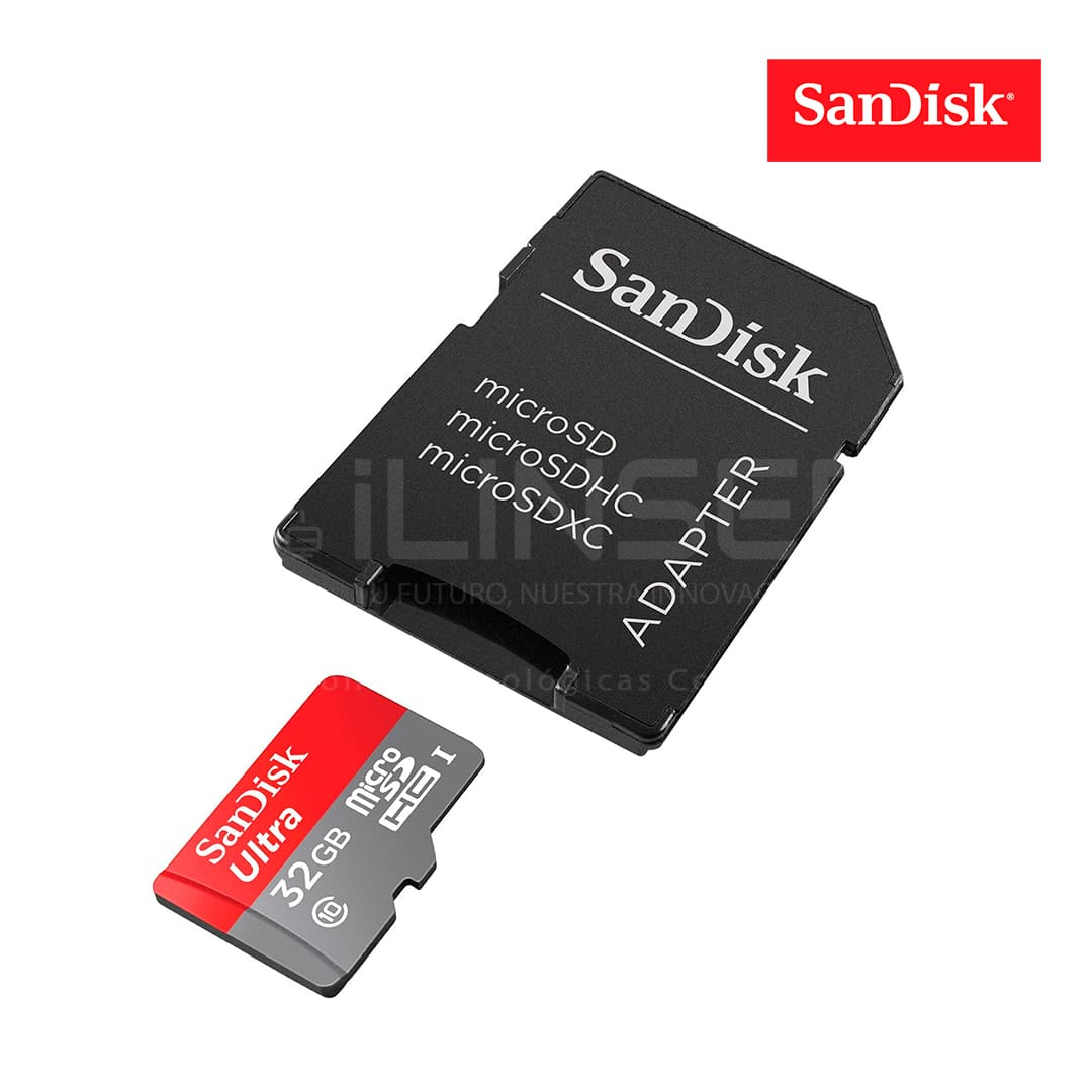 Tarjeta Micro-SD SANDISK 32GB microSDHC-UHS-I con Adaptador 100MBs Clase 10  - iLinser