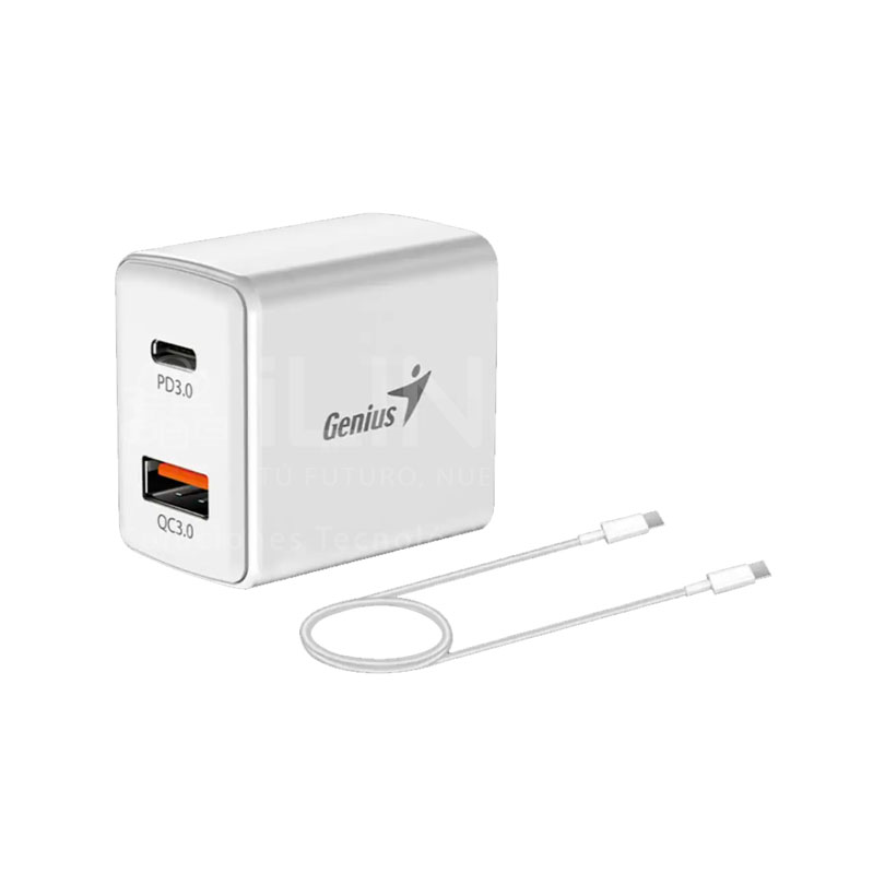 Cargador para celular Genius PD-20ACP 20W + Cable Tipo C Carga rápida