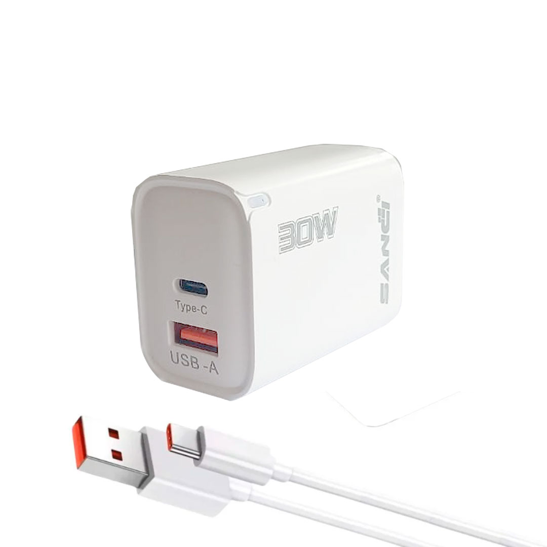 Cargador para celular Sanci 30W + Cable Tipo C Carga rápida 1m